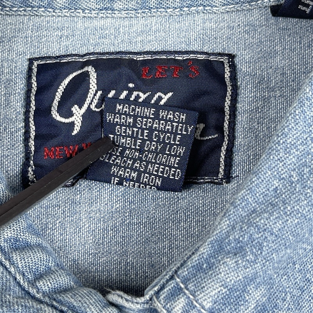 Quizz Again Denim Shirt Womens Medium Blue Embroidered‎ 90s Safari Animals - Picture 8 of 13